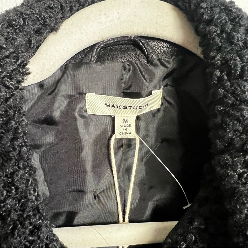 MAX STUDIO LONDON Faux Leather Jacket With Fur Sleeves And Collar Size M NWT - Picture 10 of 10